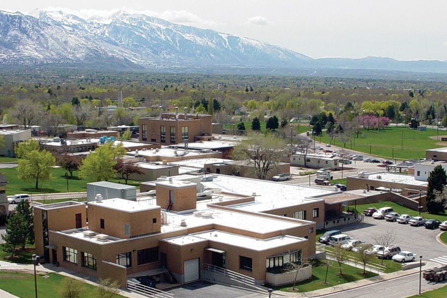 Low-slope commercial roofs on a campus of buildings